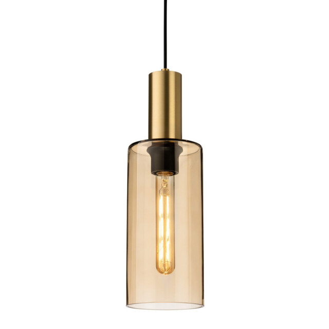 Rimini Pendant Satin Brass with Smoked Amber Glass 1xE27