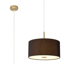 Baymont Antique Brass 5 Light E27 Single Pendant With 40cm x 18cm Faux Silk Shade, Black/White Laminate