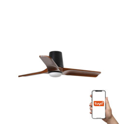 Heywood Tub 90cm Smart LED Ceiling Fan Black, Walnut Blades