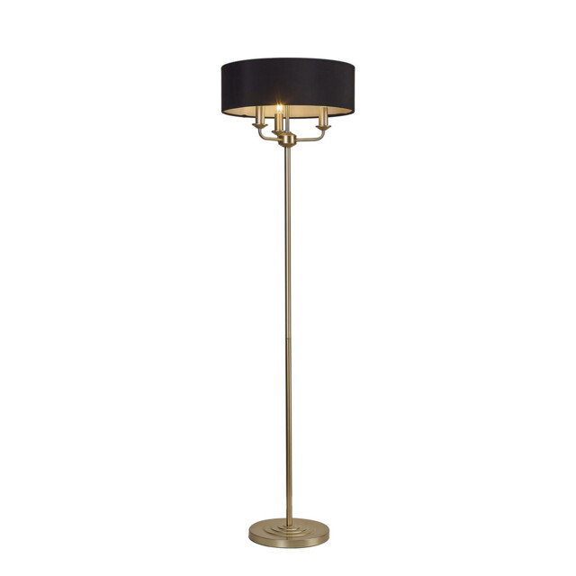 Banyan 3 Light Switched Floor Lamp With 45cm x 15cm Faux Silk Fabric Shade Champagne Gold/Black - image 1