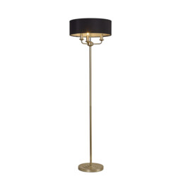 Banyan 3 Light Switched Floor Lamp With 45cm x 15cm Faux Silk Fabric Shade Champagne Gold/Black - thumbnail 1