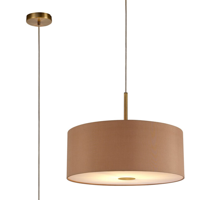 Baymont Antique Brass E27 Single Pendant With 50cm x 20cm Dual Faux Silk Shade, Antique Gold/Ruby - image 1