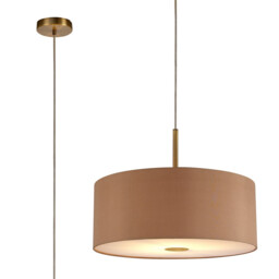Baymont Antique Brass E27 Single Pendant With 50cm x 20cm Dual Faux Silk Shade, Antique Gold/Ruby