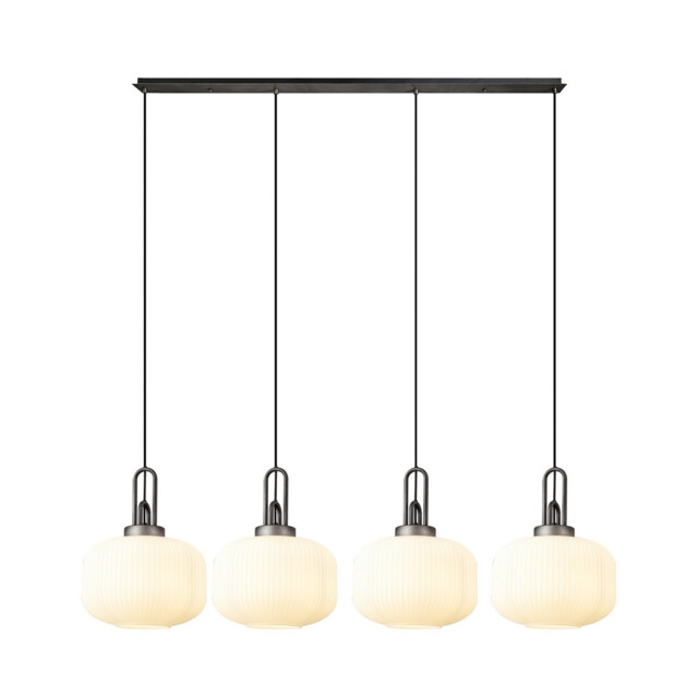 Yorktown Linear Pendant, 4 x E27, Aged Pewter/Matt Black With 30cm Pumpkin Shaped Ribbed Opal Glass - image 1