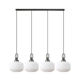 Yorktown Linear Pendant, 4 x E27, Aged Pewter/Matt Black With 30cm Pumpkin Shaped Ribbed Opal Glass - thumbnail 3