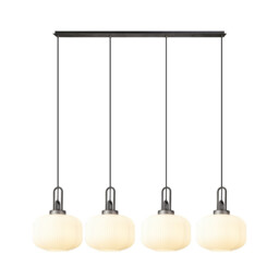 Yorktown Linear Pendant, 4 x E27, Aged Pewter/Matt Black With 30cm Pumpkin Shaped Ribbed Opal Glass - thumbnail 1
