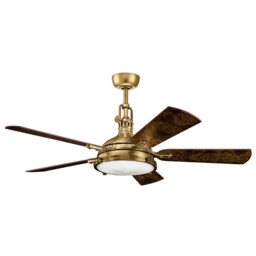 Hatteras Bay 142cm Ceiling Fan with Dimmable 3000K LED Light, Burnished Antique Brass, Remote Control - thumbnail 1