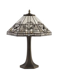 Ithaca 2 Light Curved Table Lamp E27 With 40cm Tiffany Shade, White, Grey, Black, Clear Crystal, Aged Antique Brass - thumbnail 3