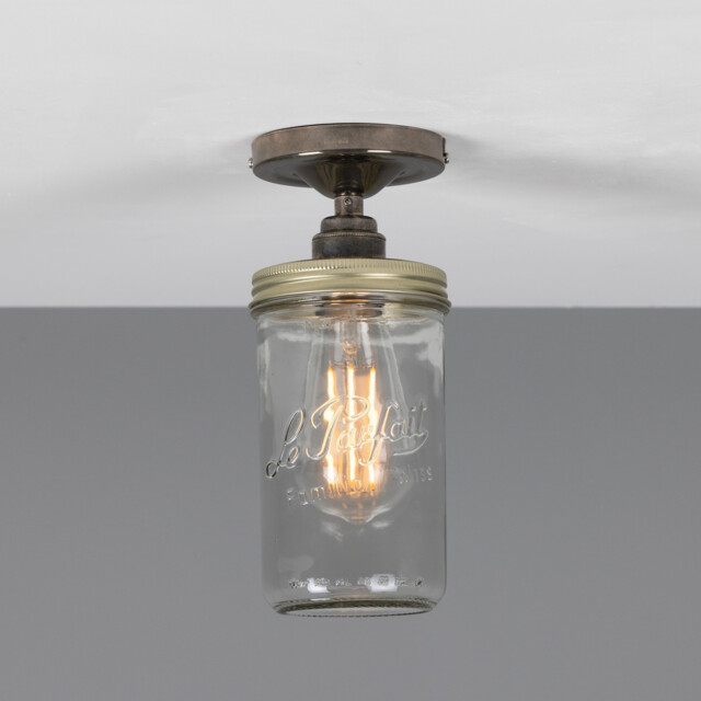 Jam Jar Flush Ceiling Light, Antique Silver - image 1