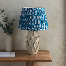 Layered Leaf Ivory Crackle Glaze Table Lamp with Marlin Blue Fabric Ikat Shade 35cm B22 - thumbnail 3