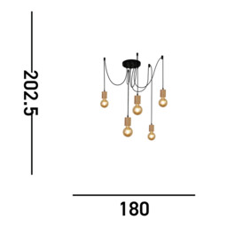 Spinny 5 Light Ceiling Pendant, Wood & Black Metal - thumbnail 5