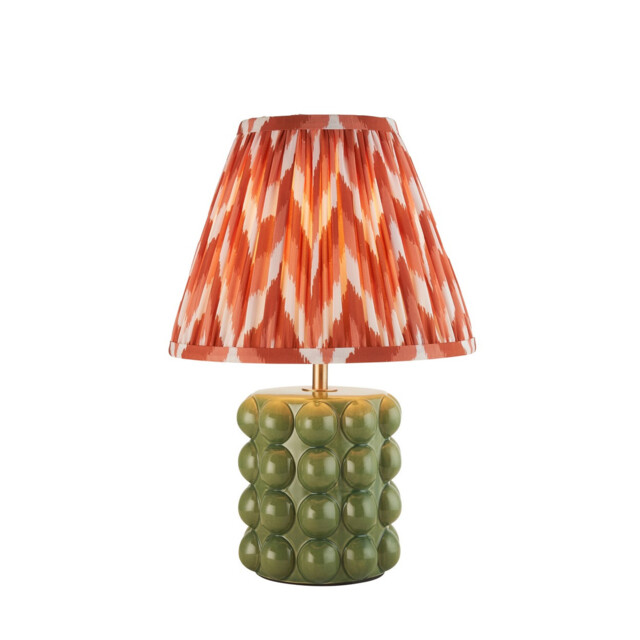 Bobble Olive Green Glaze Table Lamp with Apricot Orange Fabric Zigzag Shade 25cm B22 - image 1