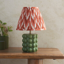 Bobble Olive Green Glaze Table Lamp with Apricot Orange Fabric Zigzag Shade 25cm B22 - thumbnail 3