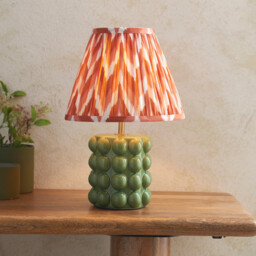 Bobble Olive Green Glaze Table Lamp with Apricot Orange Fabric Zigzag Shade 25cm B22 - thumbnail 2