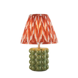 Bobble Olive Green Glaze Table Lamp with Apricot Orange Fabric Zigzag Shade 25cm B22