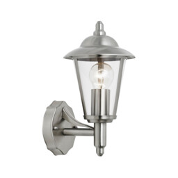 Klien 1 Light Outdoor Up Wall Lantern Polished Stainless Steel, Clear Polycarbonate IP44, E27