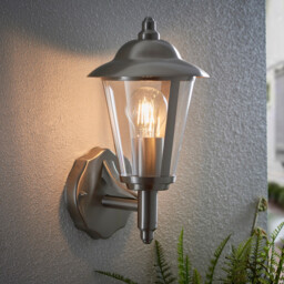 Klien 1 Light Outdoor Up Wall Lantern Polished Stainless Steel, Clear Polycarbonate IP44, E27 - thumbnail 2