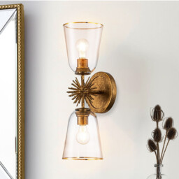 Staring Wall Lamp Contemporary Distressed Gold, Glass Shades 2x E27 - thumbnail 2