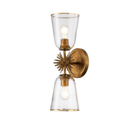 Staring Wall Lamp Contemporary Distressed Gold, Glass Shades 2x E27