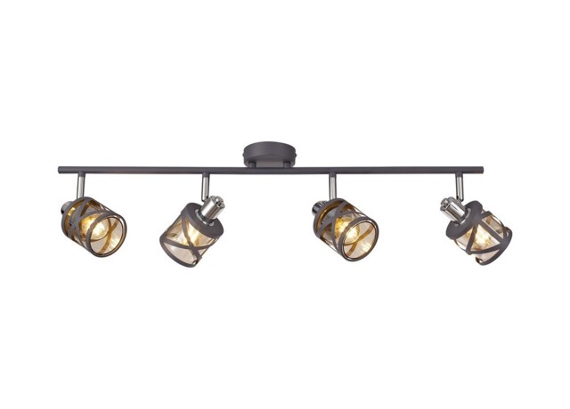 Burlington 4 Bar Light Spotlight E14, Matt Grey, Polished Chrome, Cognac - image 1