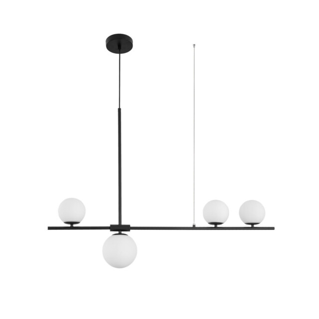 Impero 4 Light Bar Pendant Ceiling Light White Frosted Glass Black Metal LED G9 - image 1