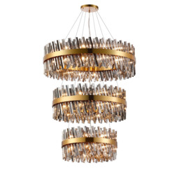 Lysander 3 Tier 60cm + 80cm + 1m Pendant, 18 + 24 + 32 Light G9, Brass/Smoke Item Weight: 70kg - thumbnail 1
