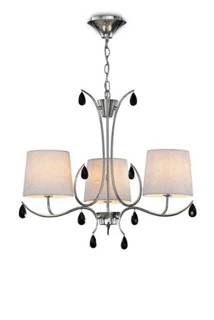 Andrea Ceiling Pendant 67cm Round, Polished Chrome, White Shades, Black Crystal Droplets - image 1