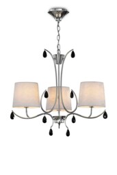 Andrea Ceiling Pendant 67cm Round, Polished Chrome, White Shades, Black Crystal Droplets - thumbnail 1