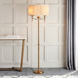Stanford 2 Light Floor Lamp Antique Brass with Beige Shade, E14 - thumbnail 2