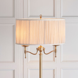 Stanford 2 Light Floor Lamp Antique Brass with Beige Shade, E14 - thumbnail 3