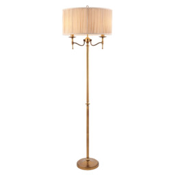 Stanford 2 Light Floor Lamp Antique Brass with Beige Shade, E14