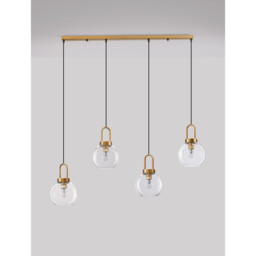 Irvine 4 Light Bar Pendant Ceiling Light Clear Glass Black Cord Brass Gold Metal LED E27 - thumbnail 3