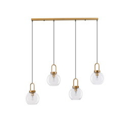 Irvine 4 Light Bar Pendant Ceiling Light Clear Glass Black Cord Brass Gold Metal LED E27