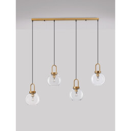 Irvine 4 Light Bar Pendant Ceiling Light Clear Glass Black Cord Brass Gold Metal LED E27 - thumbnail 2