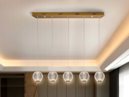 Austral Modern Bar 5 Light LED Hanging Pendant Light, Spherical Carved Crystal Globes, 1264lm, 3200K - thumbnail 1