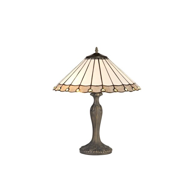 Worcester 2 Light Curved Table Lamp E27 With 40cm Tiffany Shade, Grey, Crystal, Aged Antique Brass - image 1