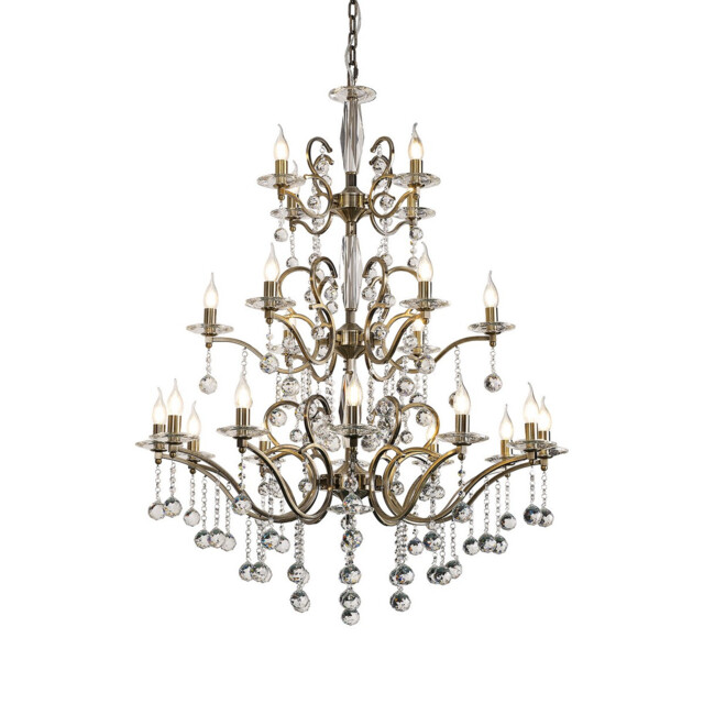 Zinta Pendant 3 Tier 22 Light E14 Antique Brass/Crystal, (ITEM REQUIRES CONSTRUCTION/CONNECTION) Item Weight: 26.4kg - image 1