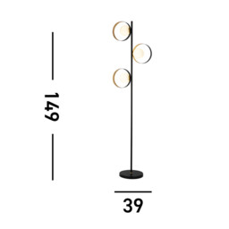 3 Light Matt Black And Gold Leaf Floor Light With Opal Glass - thumbnail 3