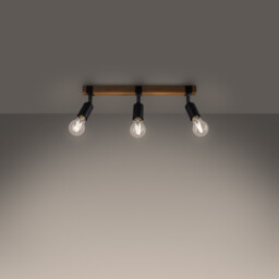 Zuca Modern Ceiling Spotlight Bar Wood, Black 3x E27 - thumbnail 3