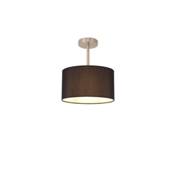 Baymont Satin Nickel E27 Semi Flush With 30cm x 17cm Faux Silk Shade, Black/White Laminate