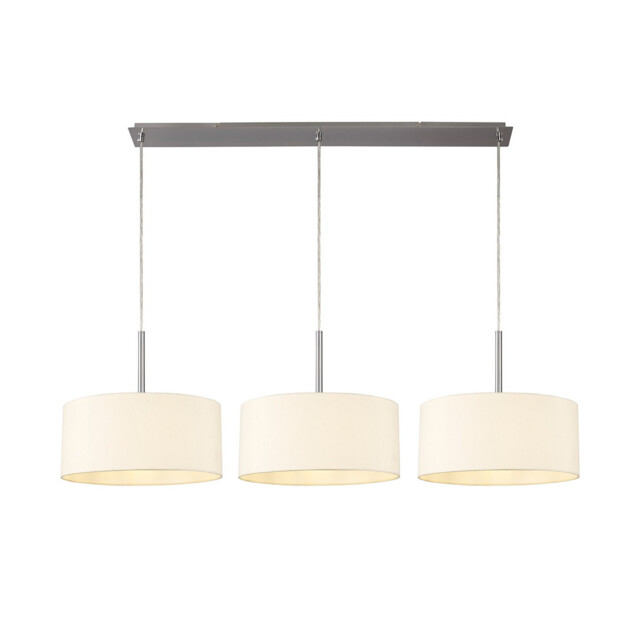 Baymont Satin Nickel 3 Light E27 Linear Pendant With 40cm x 18cm Faux Silk Shade, Ivory Pearl/White Laminate - image 1