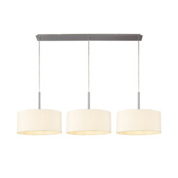Baymont Satin Nickel 3 Light E27 Linear Pendant With 40cm x 18cm Faux Silk Shade, Ivory Pearl/White Laminate - thumbnail 1