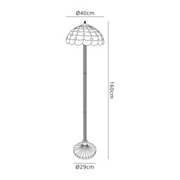 Lincoln 2 Light Stepped Design Floor Lamp E27 With 40cm Tiffany Shade, Beige, Clear Crystal, Aged Antique Brass - thumbnail 2
