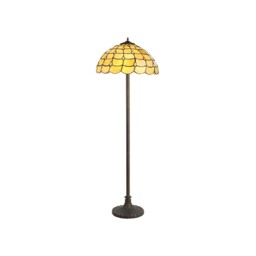 Lincoln 2 Light Stepped Design Floor Lamp E27 With 40cm Tiffany Shade, Beige, Clear Crystal, Aged Antique Brass
