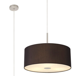 Baymont Satin Nickel E27 Single Pendant With 50cm Faux Silk Shade, Black/White Laminate