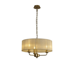Banyan 3 Light Multi Arm Pendant With 45cm x 15cm Organza Shade Champagne Gold/Cream