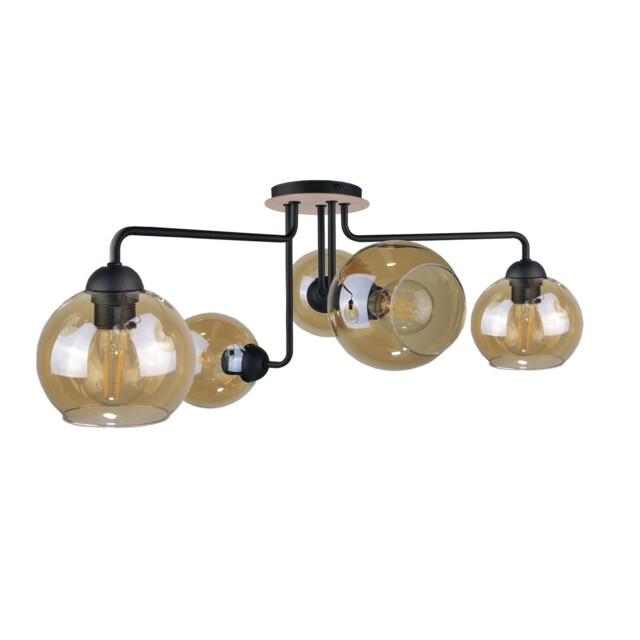 Monde Multi Arm Semi Flush Ceiling Light Wood, 70cm, 5x E27