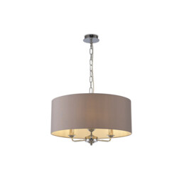 Banyan 3 Light Multi Arm Pendant, E14 Polished Chrome With 50cm x 20cm Faux Silk Shade, Grey/White Laminate