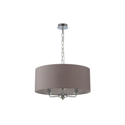 Banyan 3 Light Multi Arm Pendant, E14 Polished Chrome With 50cm x 20cm Faux Silk Shade, Grey/White Laminate - thumbnail 5