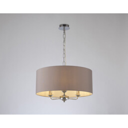 Banyan 3 Light Multi Arm Pendant, E14 Polished Chrome With 50cm x 20cm Faux Silk Shade, Grey/White Laminate - thumbnail 2